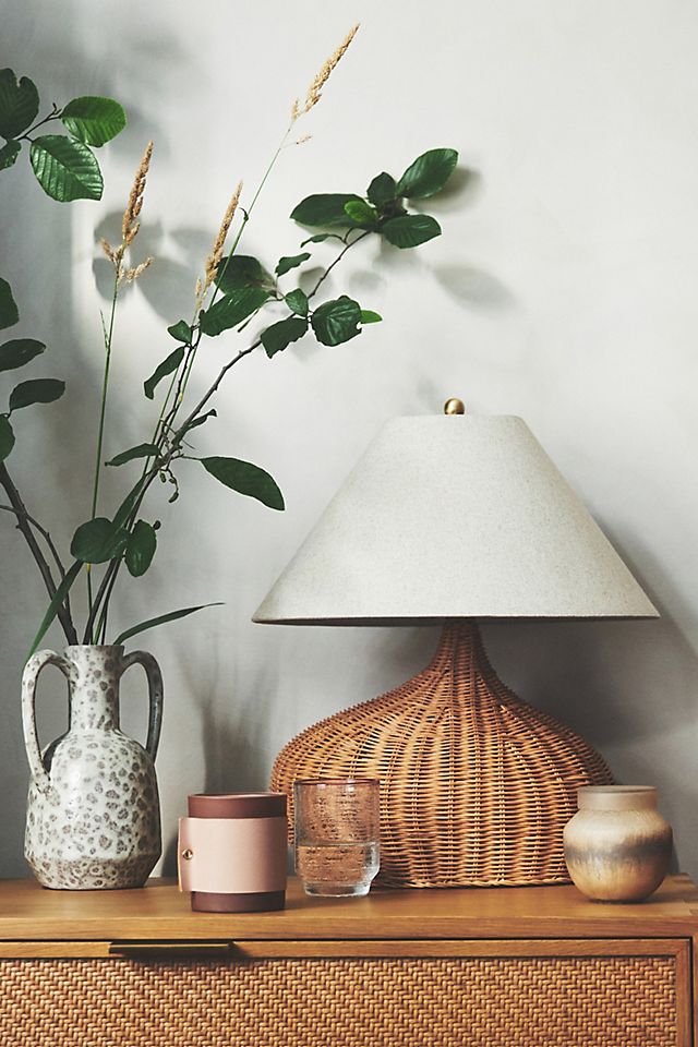 Ceramic Table Lamp With Rattan Shade